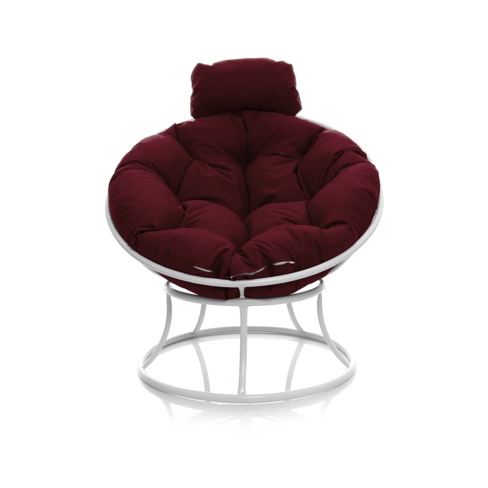 Кресло «Папасан», 77×81×68 см белое, бордовая подушка