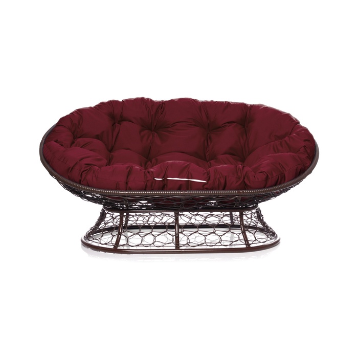 Диван «Мамасан» с искусственным ротангом, 164×104×75 см, коричневый, бордовая подушка